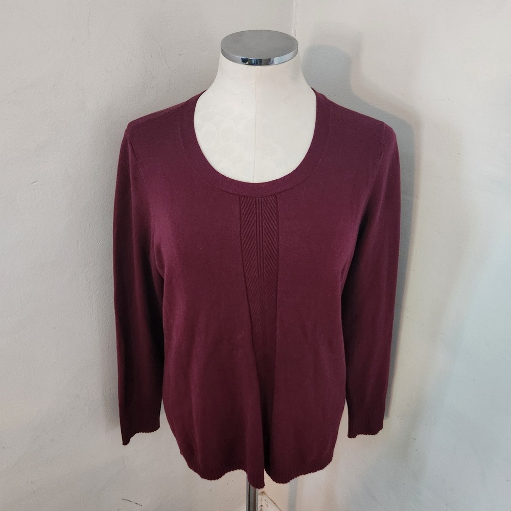 Talbots Petite Burgundy Scoop Neck Ribbed Detail Pullover Sweater MP
